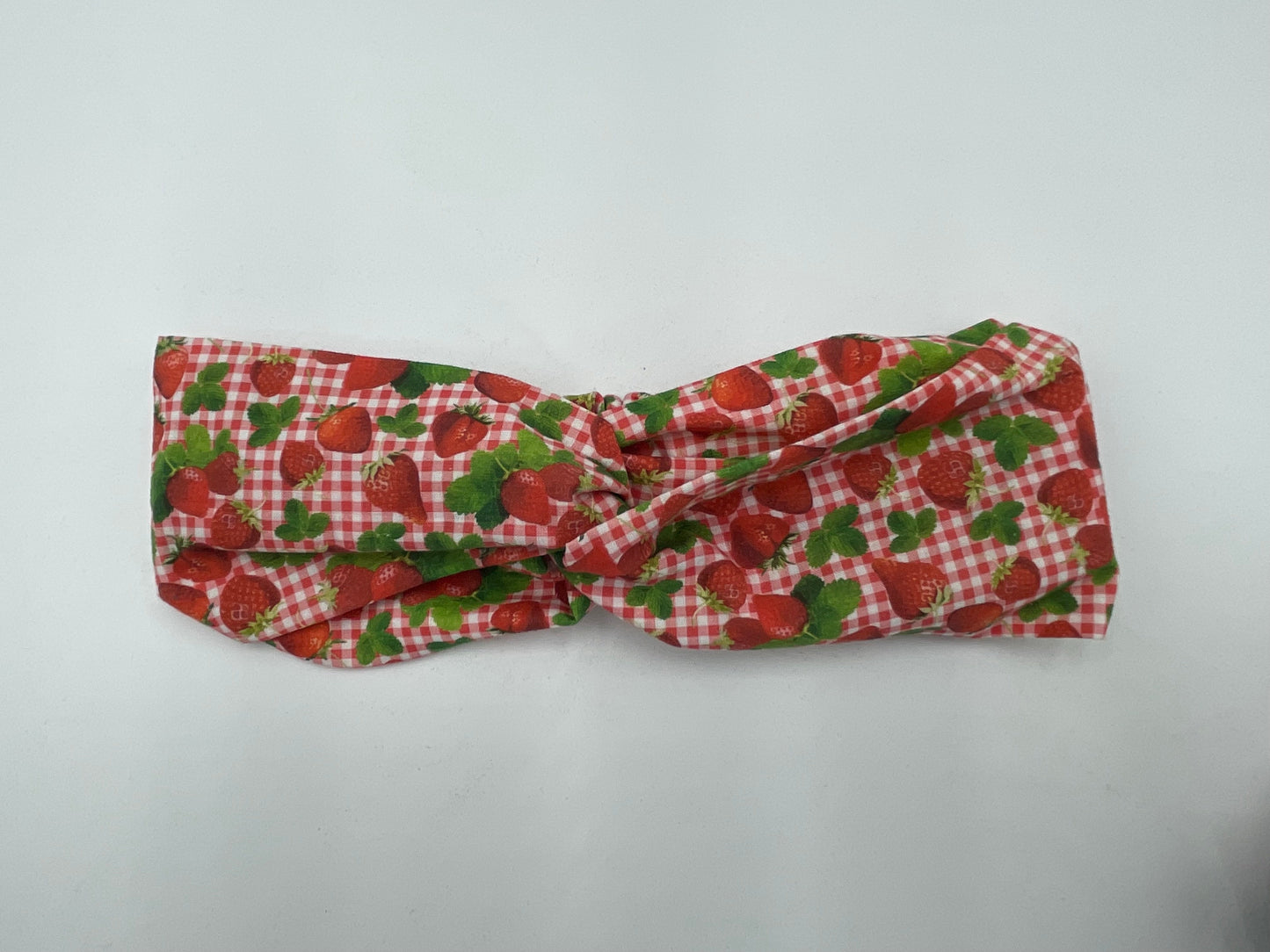 Bandeau turban - Fraises sur fond rose