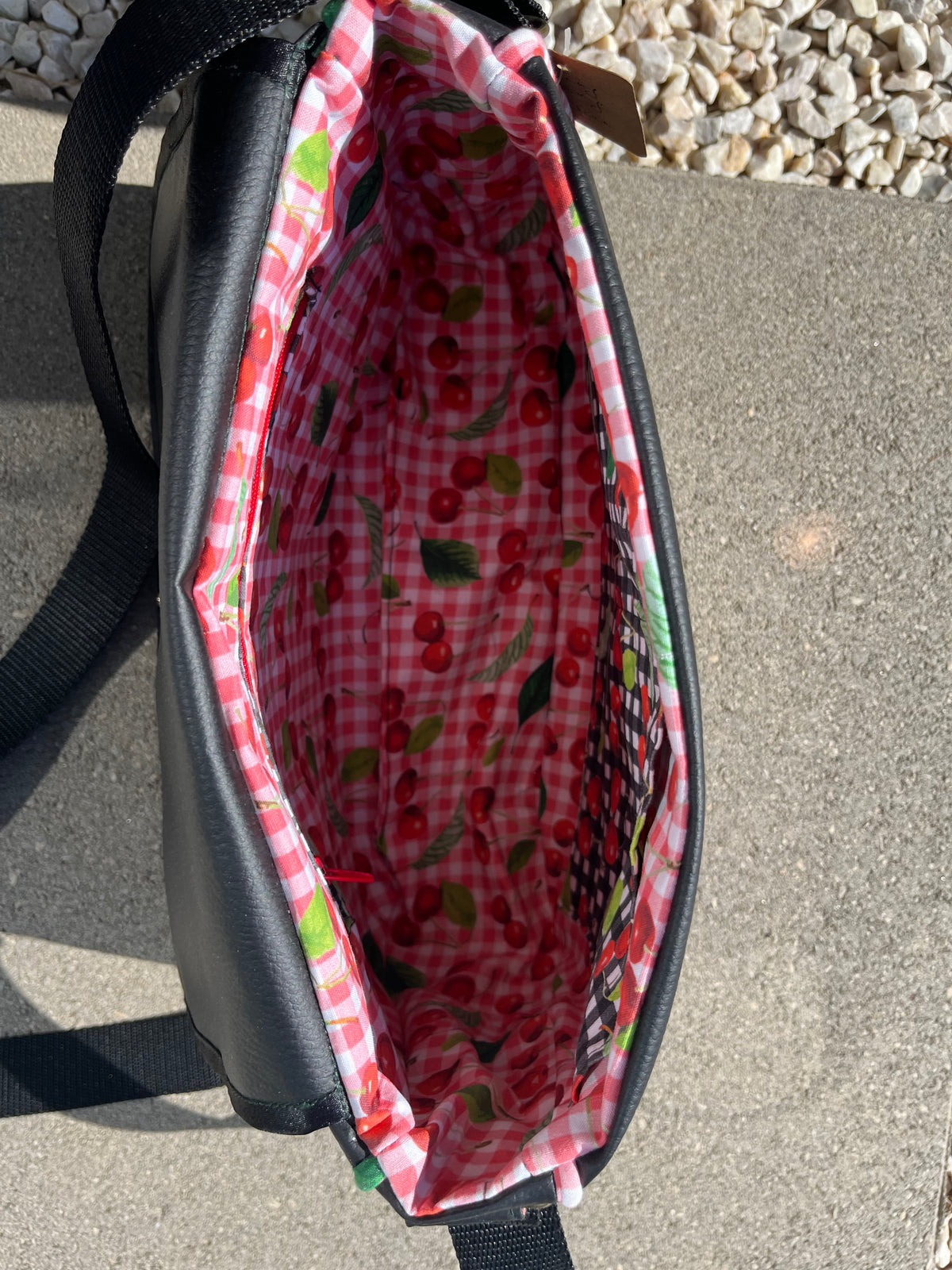 Grand sac à main - Cerises et Simili Noir