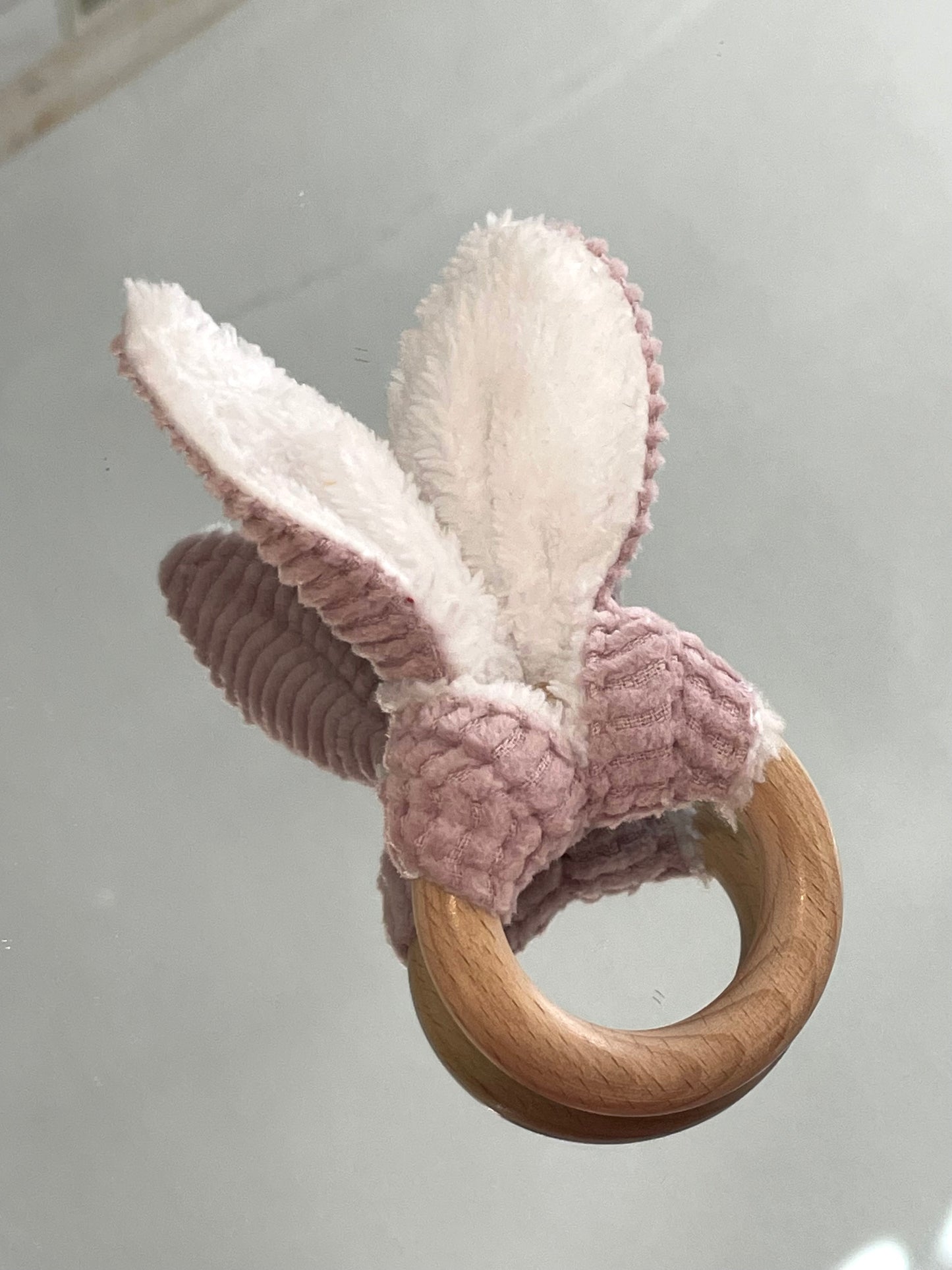 Anneau de dentition - Velours rose et Blanc