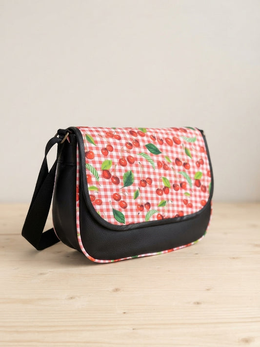 Grand sac à main - Cerises et Simili Noir
