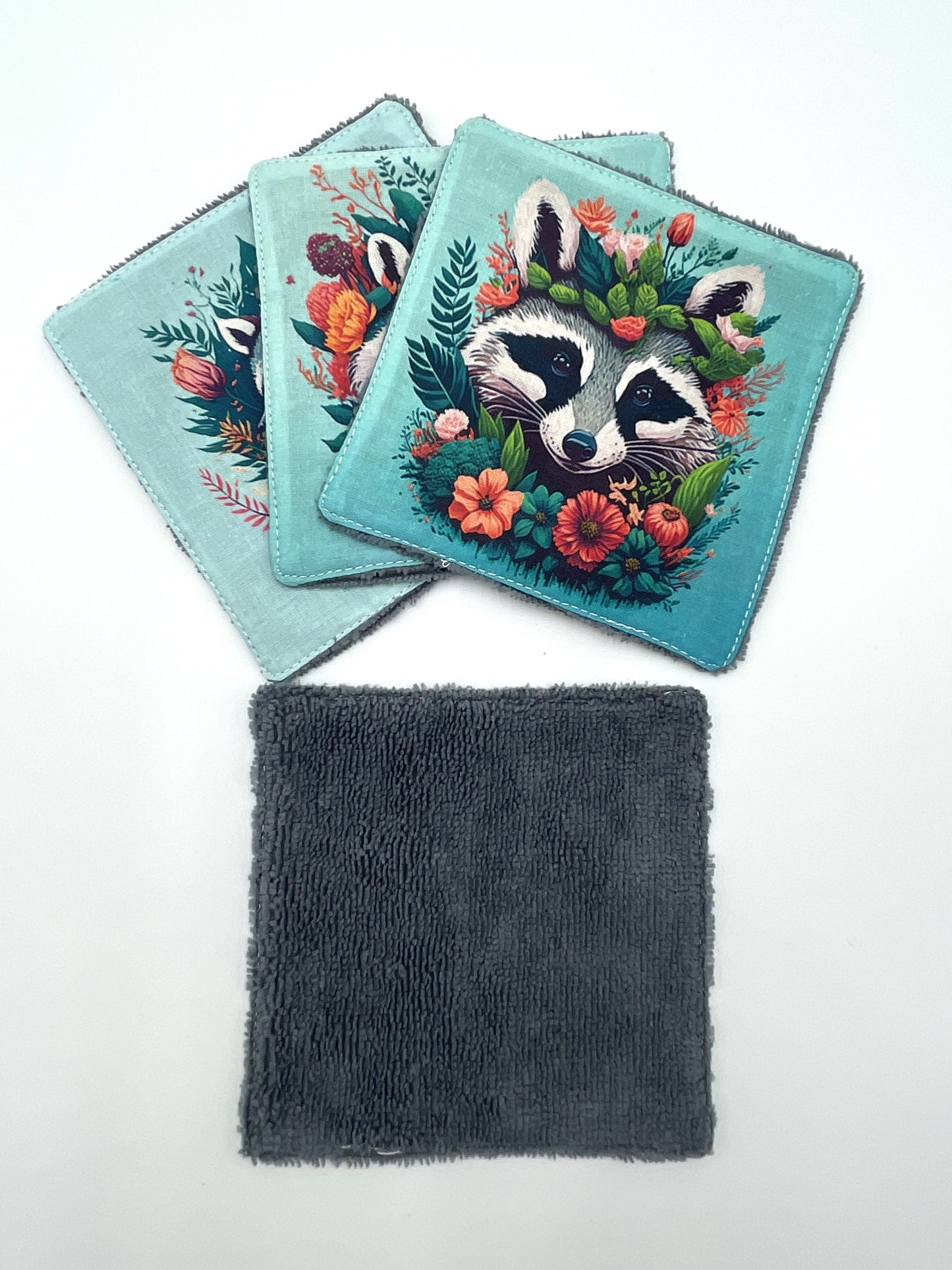 Lot de lingettes - Raton Laveur Turquoise Gris 1