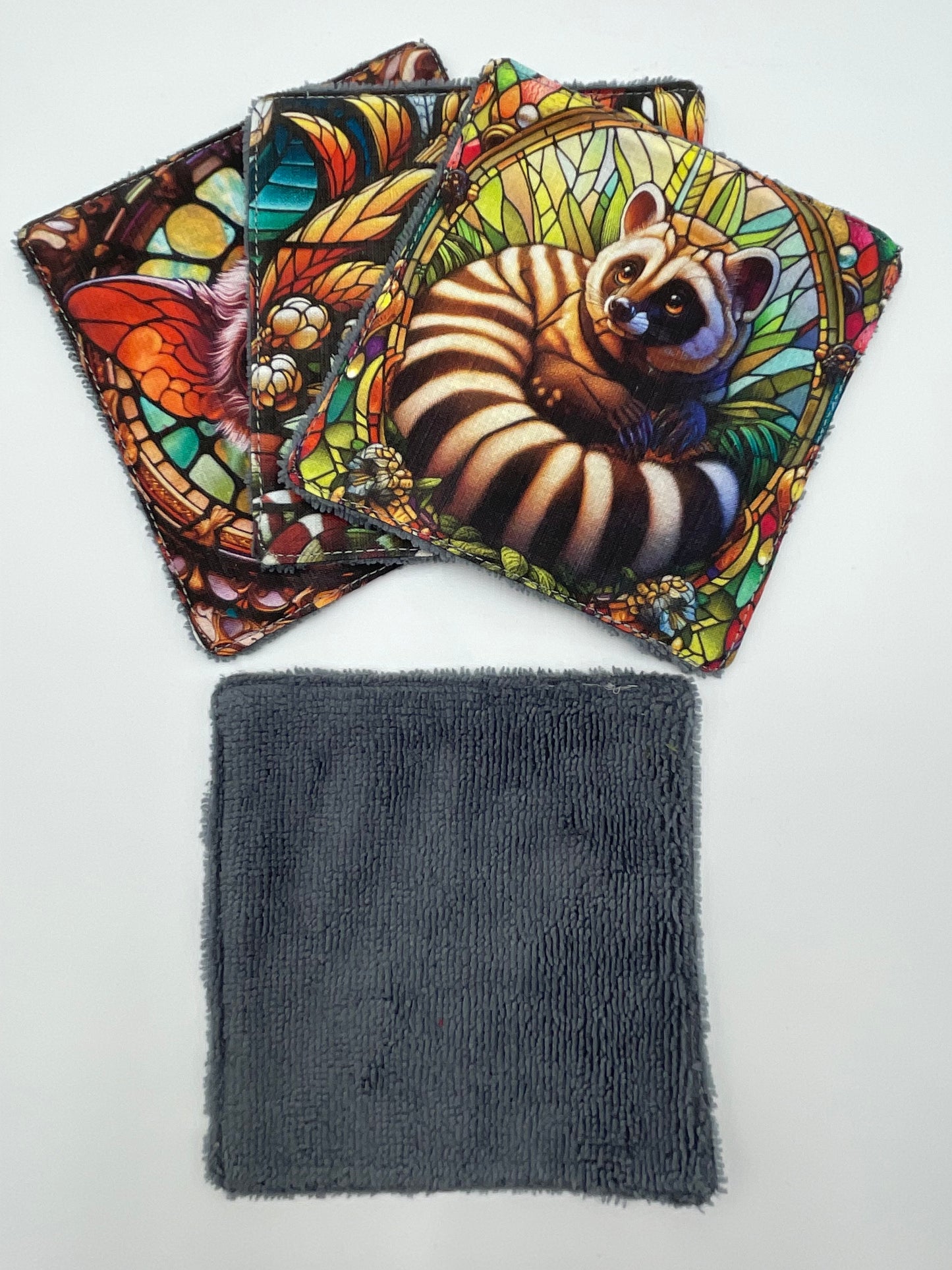 Lot de lingettes - Animaux Vitrail Gris 1