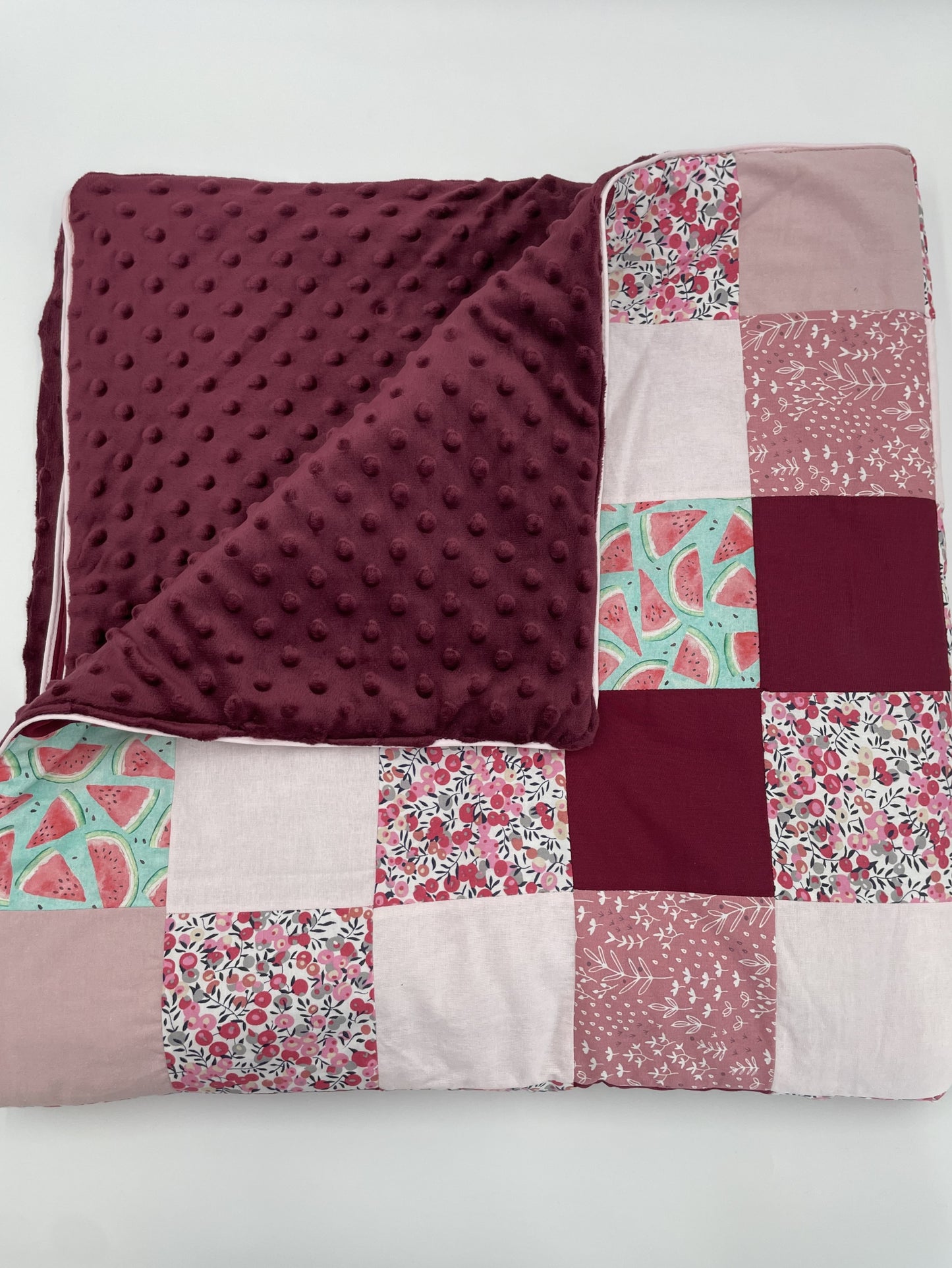 Couverture Patchwork - Roses et Prune