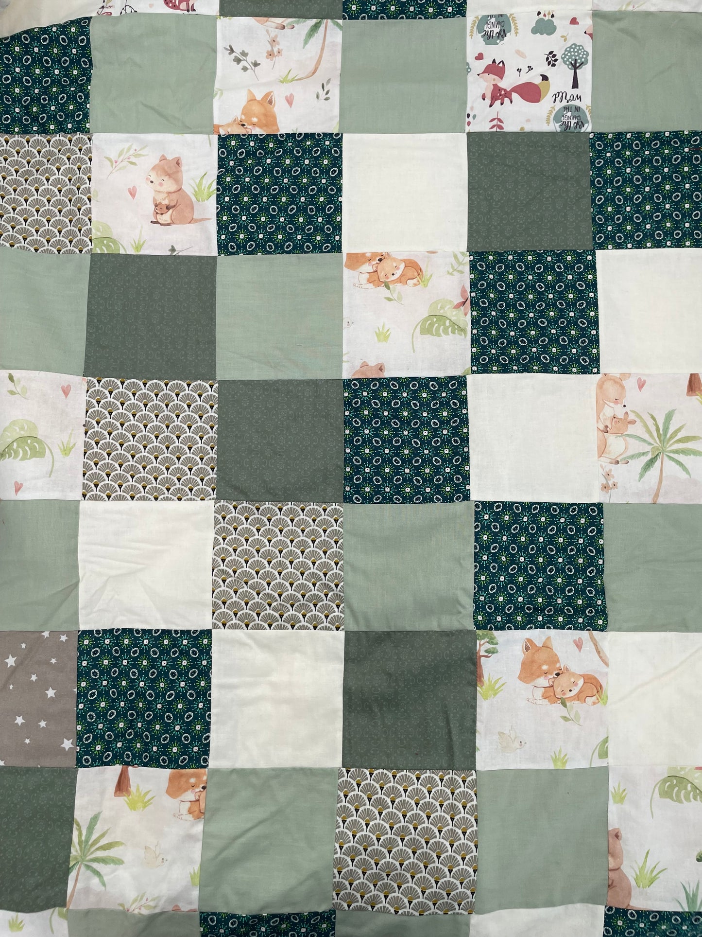 Couverture Patchwork - Verts et Ecru