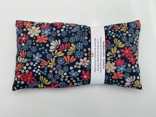 Bouillotte sèche M - Fleurs sur fond bleu