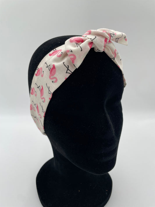 Bandeau à nouer - Flamant rose sur fond blanc