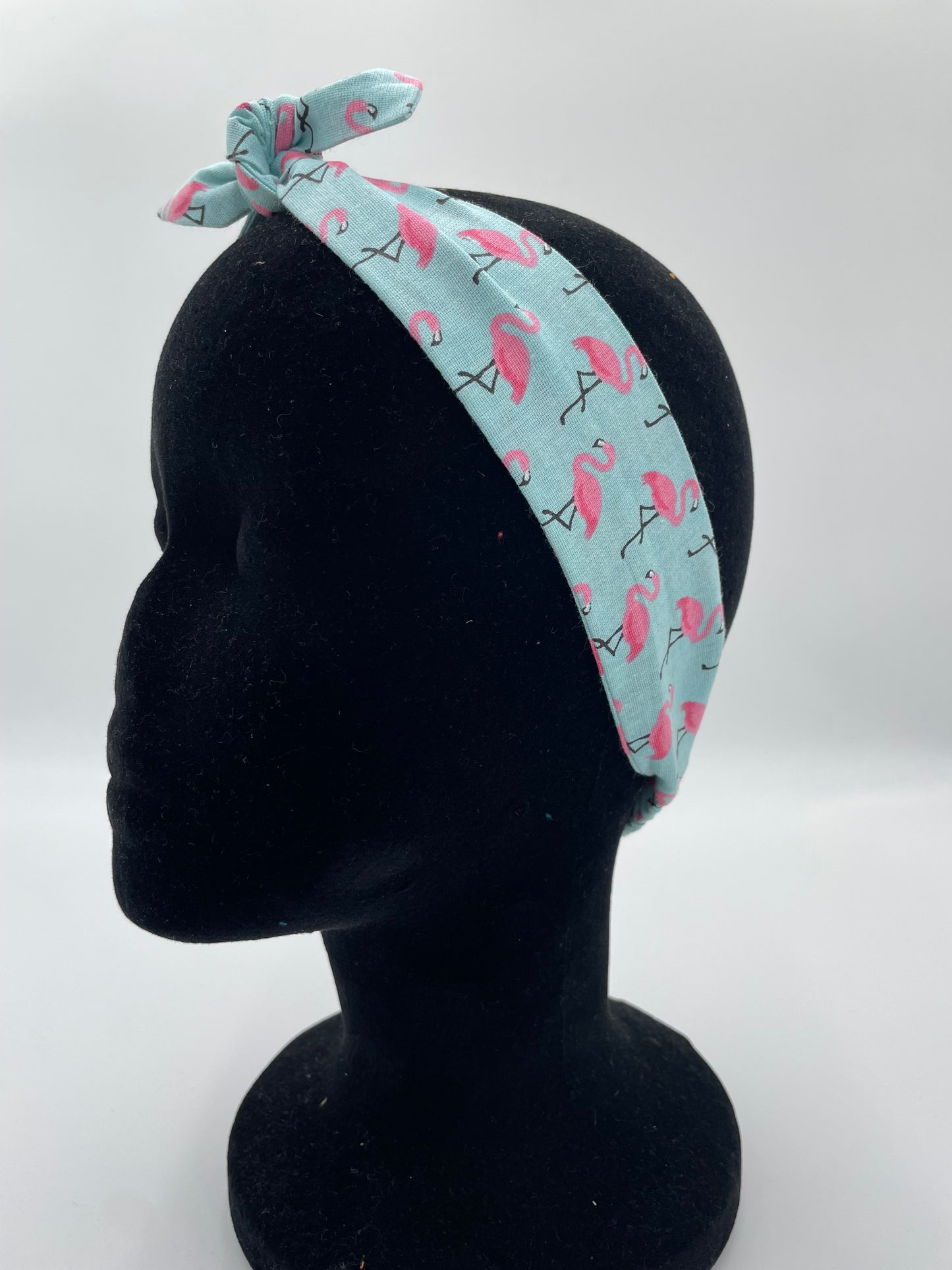Bandeau à nouer - Flamant rose sur fond bleu