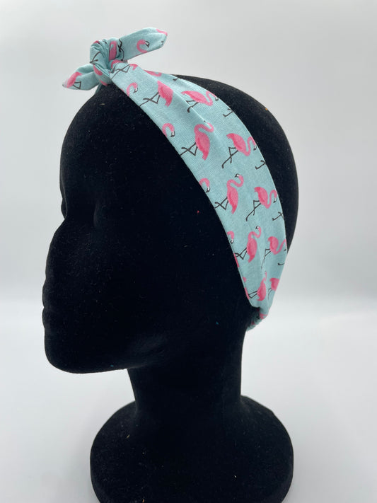 Bandeau à nouer - Flamant rose sur fond bleu