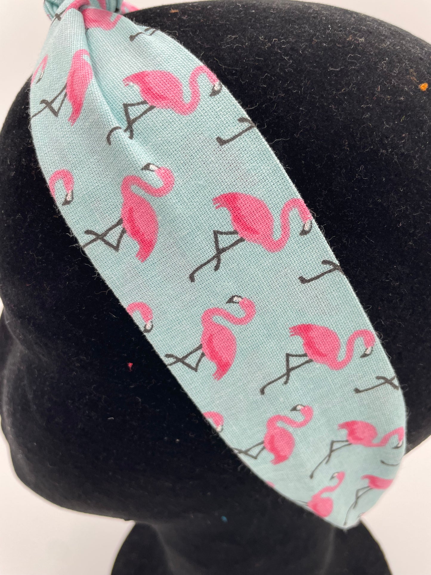 Bandeau à nouer - Flamant rose sur fond bleu