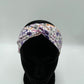 Bandeau turban - Fleurs violettes sur fond blanc