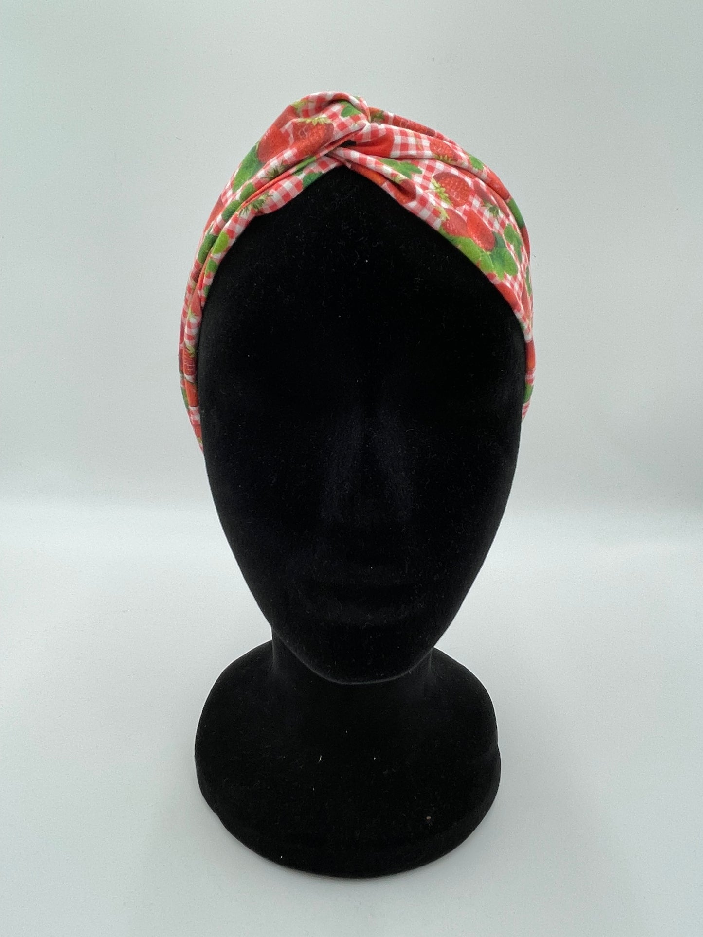 Bandeau turban - Fraises sur fond rose
