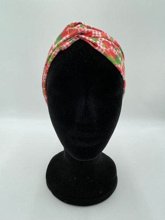 Bandeau turban - Fraises sur fond rose