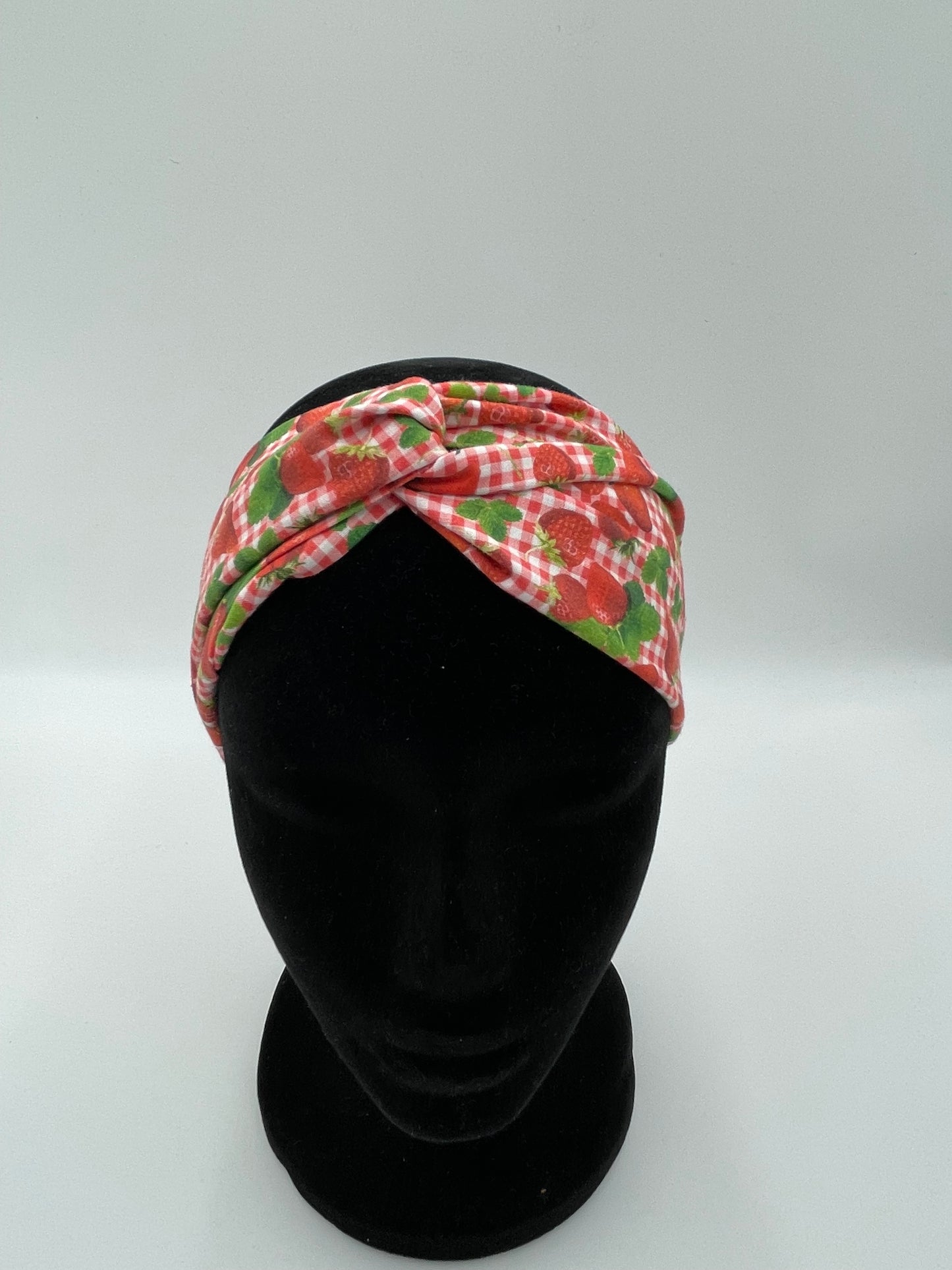 Bandeau turban - Fraises sur fond rose