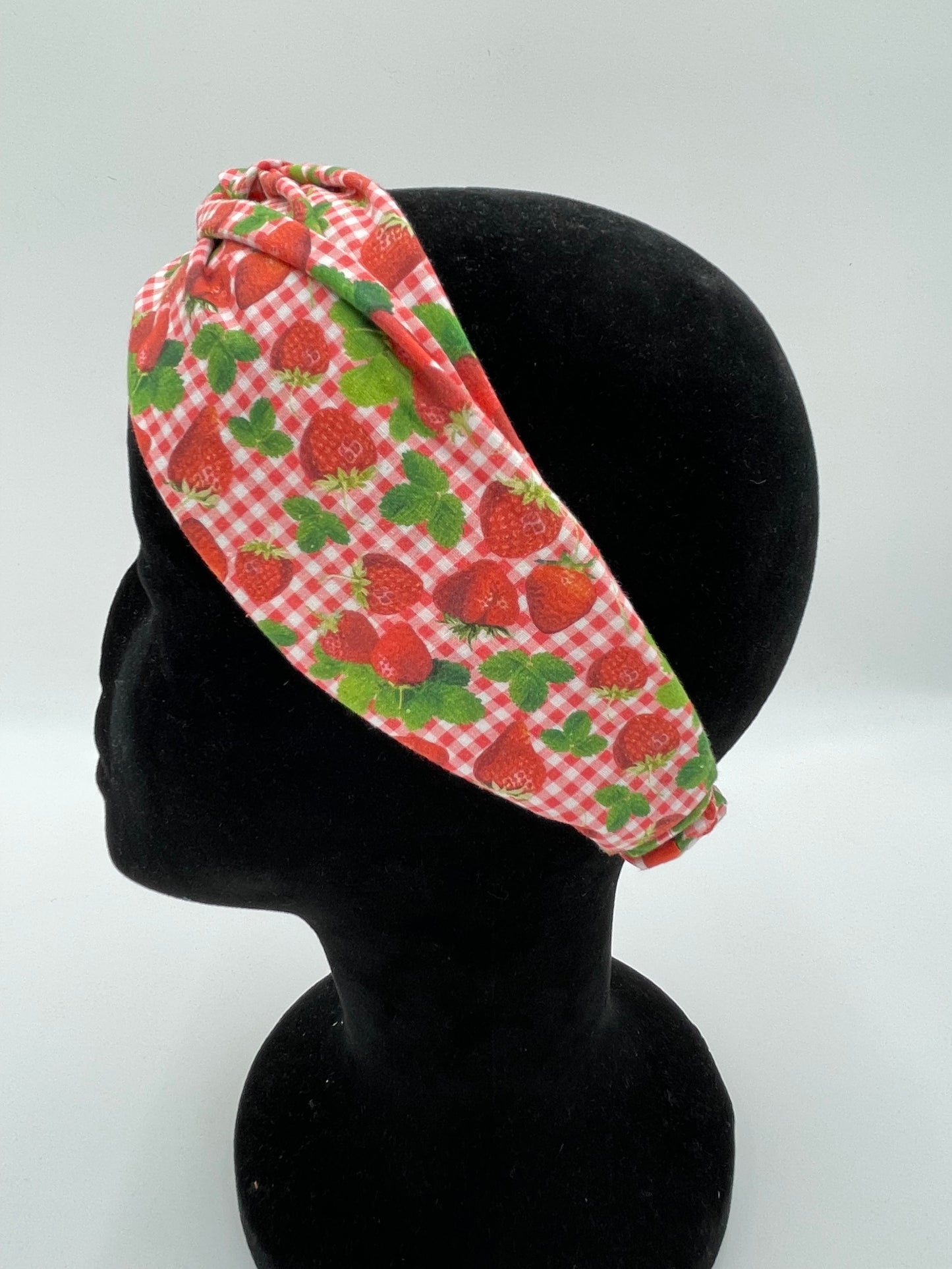 Bandeau turban - Fraises sur fond rose