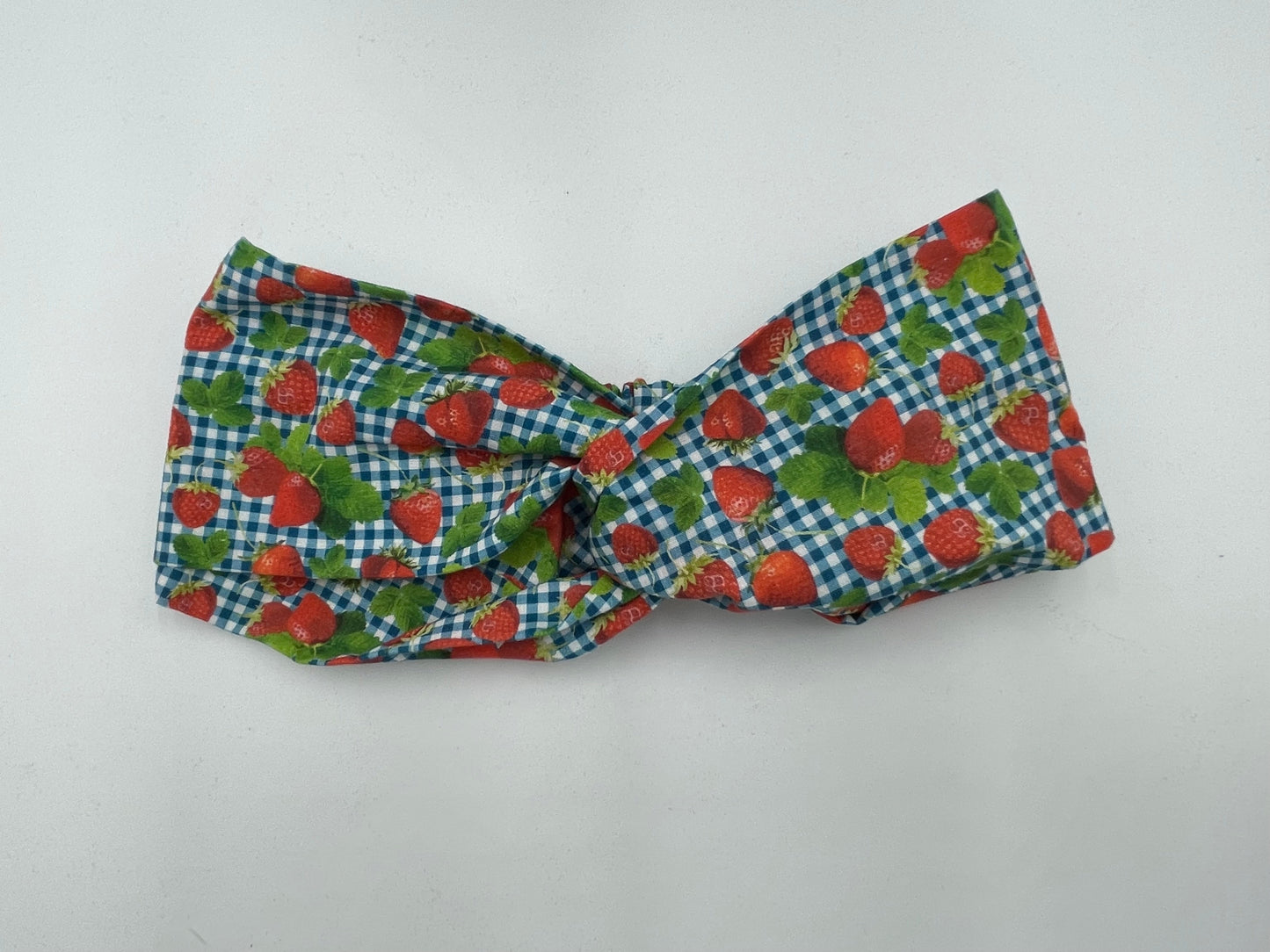 Bandeau turban - Fraises sur fond bleu