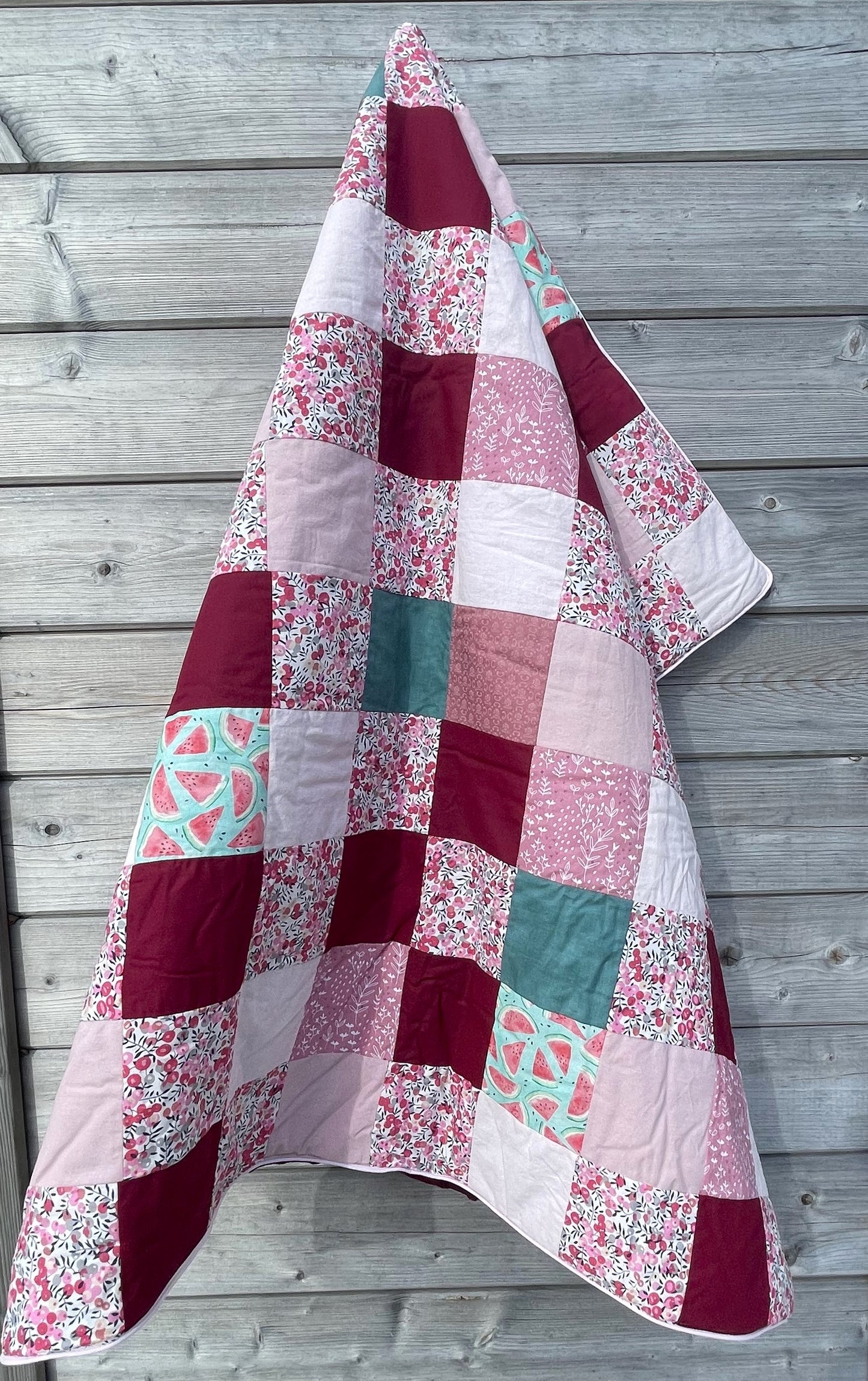 Couverture Patchwork - Roses et Prune