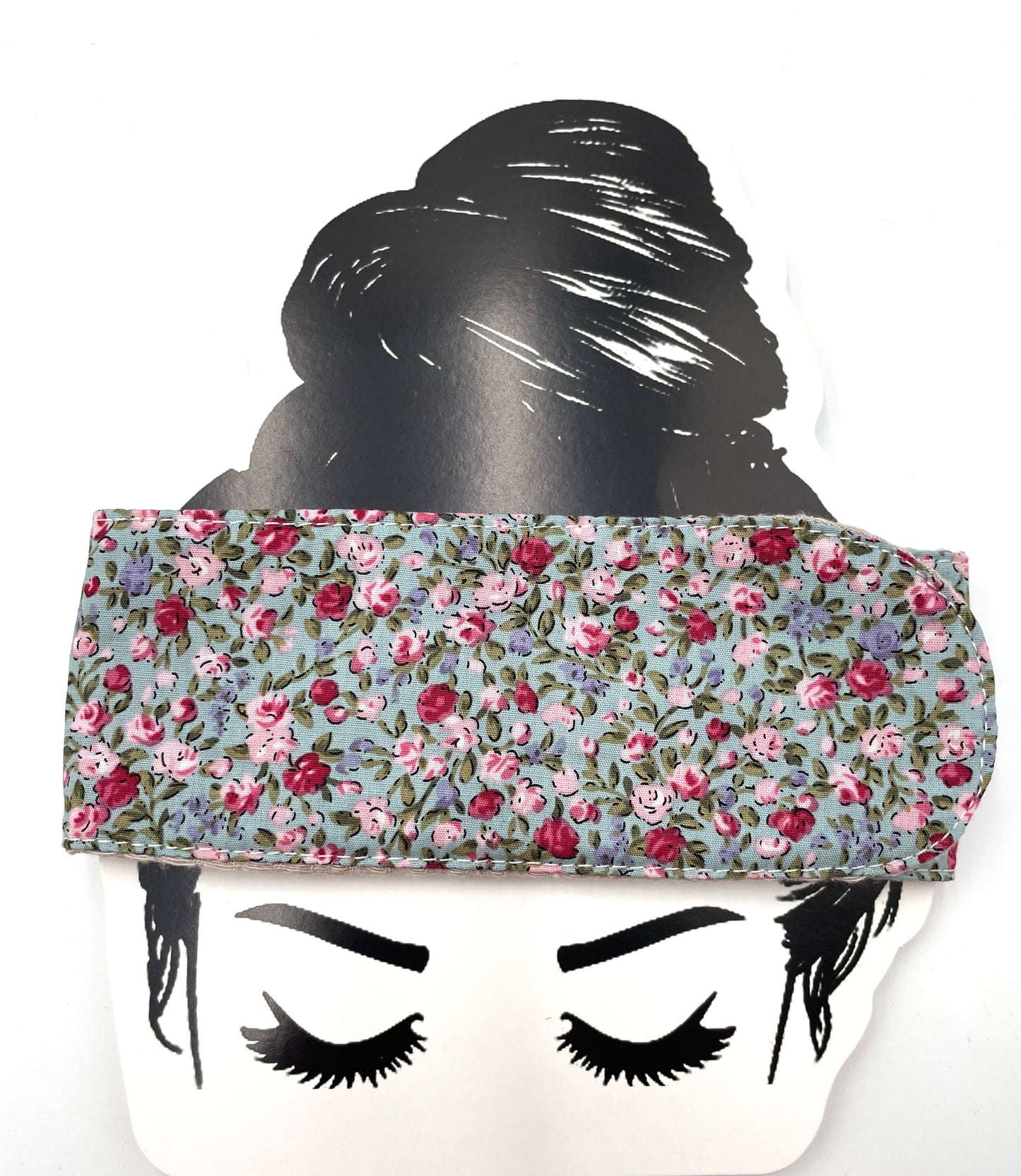 Bandeau de soin - Roses sur fond bleu Eponge beige