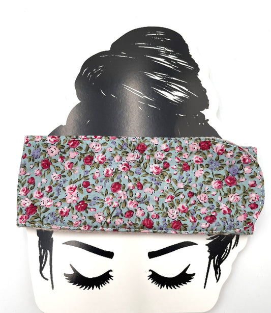 Bandeau de soin - Roses sur fond bleu Eponge beige