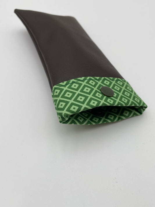 Etui à lunettes - Marron et Motifs verts