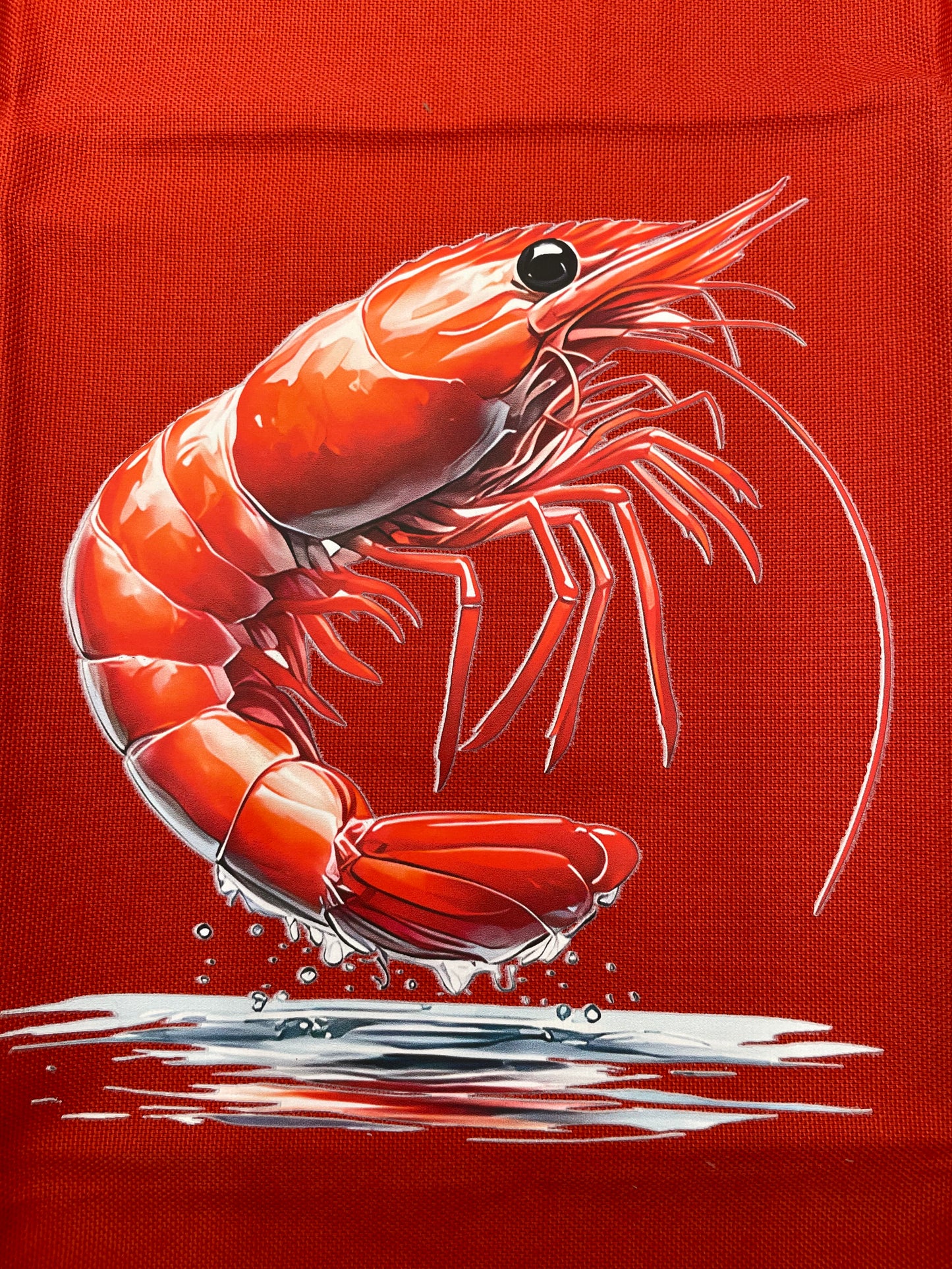Serviette à crustacés - Crevette sur fond brique, Biais rouge