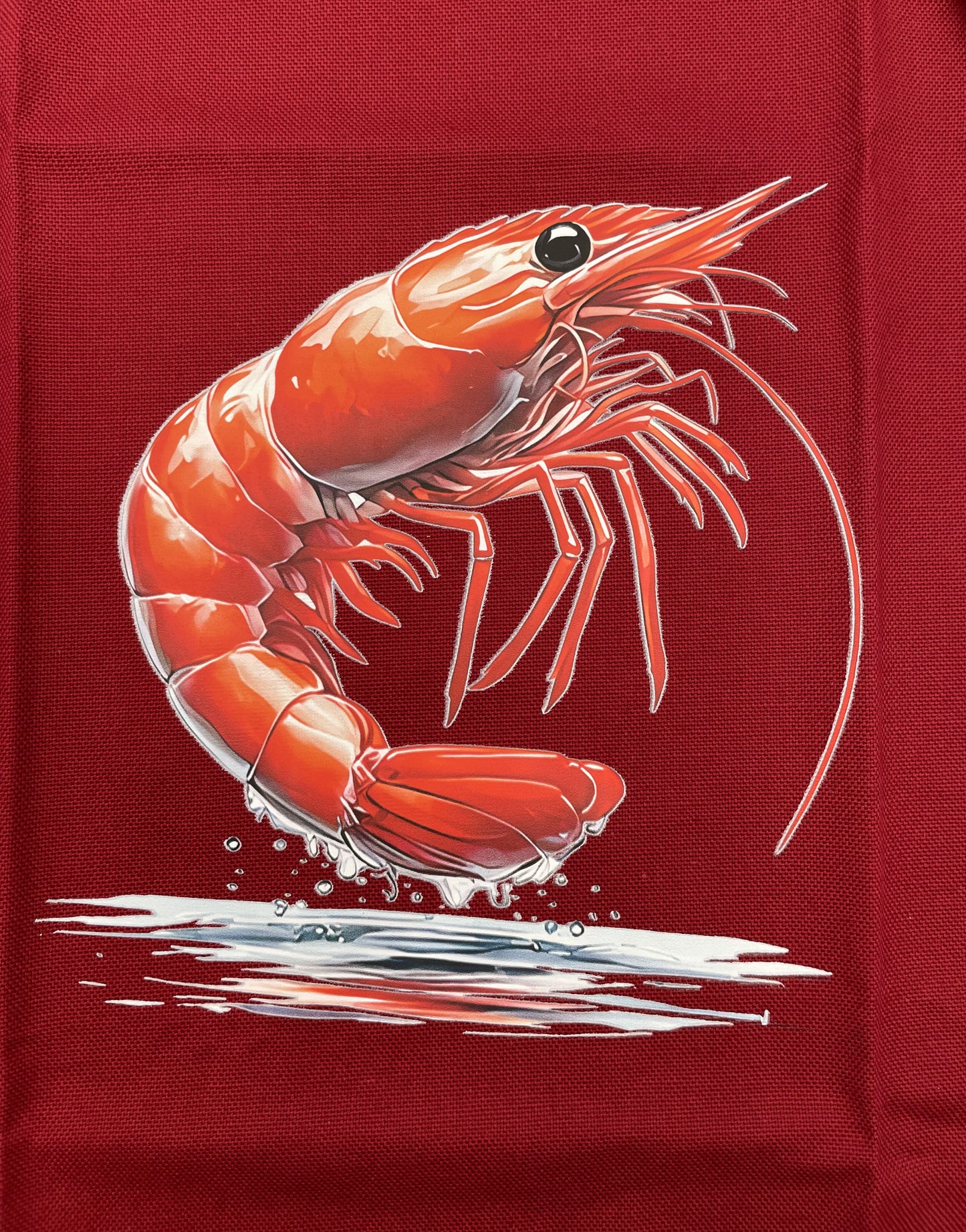 Serviette à crustacés - Crevette sur fond rouge, Biais rouge