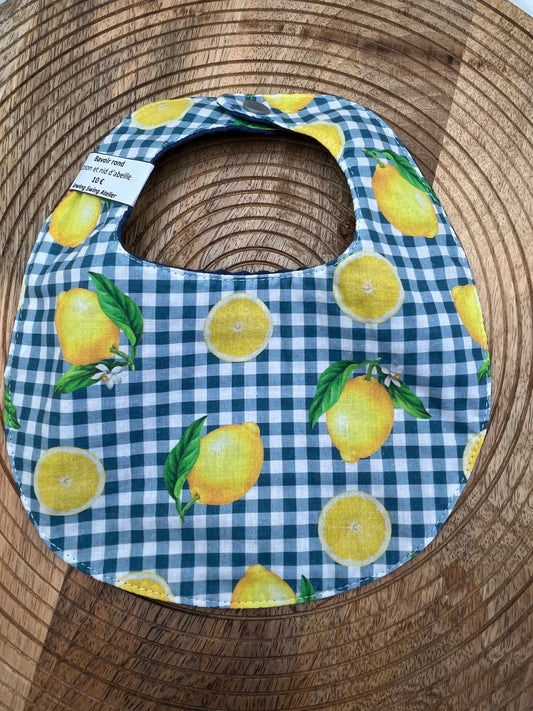 Bavoir rond - Vichy Citrons Bleu