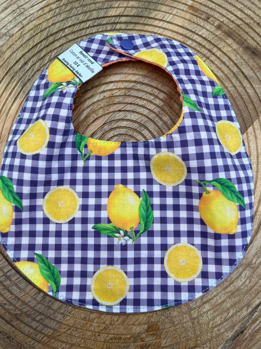 Bavoir rond - Vichy Citrons Pêche