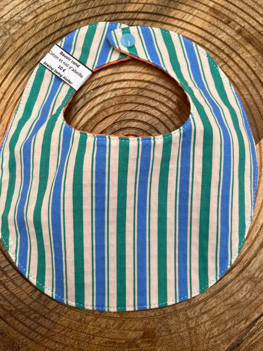 Bavoir rond - Rayé Bleu Pêche