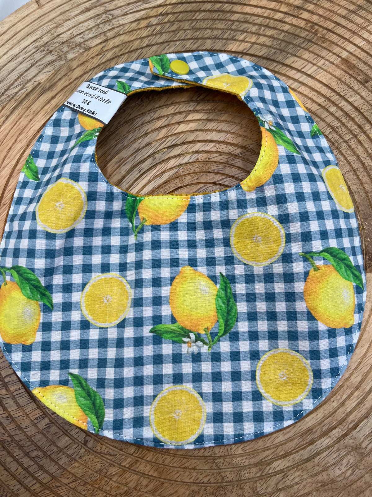Bavoir rond - Vichy Citrons Moutarde