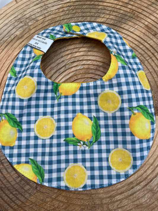 Bavoir rond - Vichy Citrons Moutarde