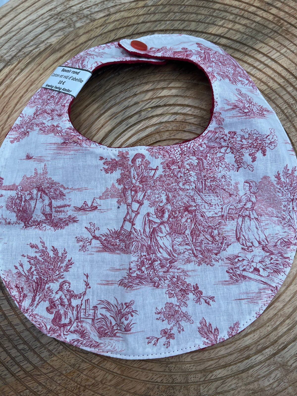 Bavoir rond - Jouy Cerise