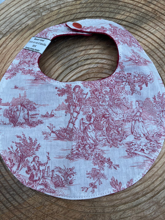 Bavoir rond - Jouy Cerise