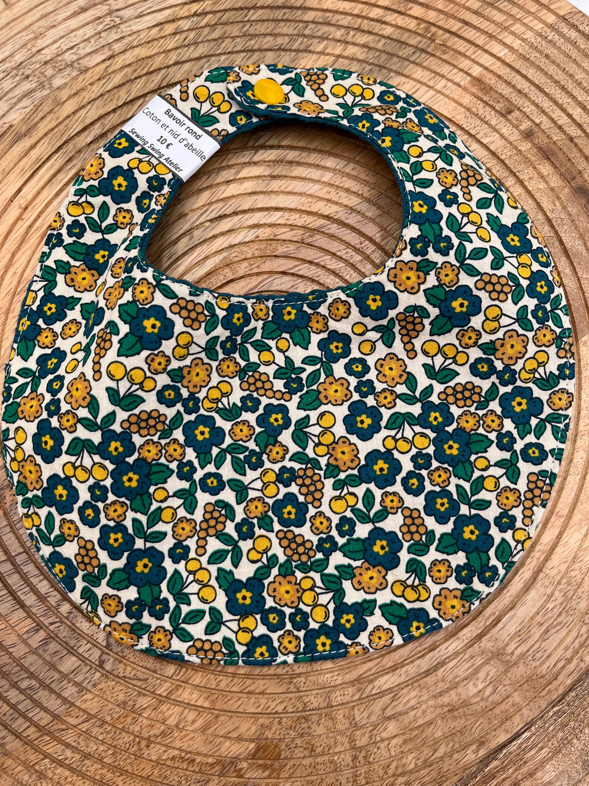 Bavoir rond - Fleurs Paon