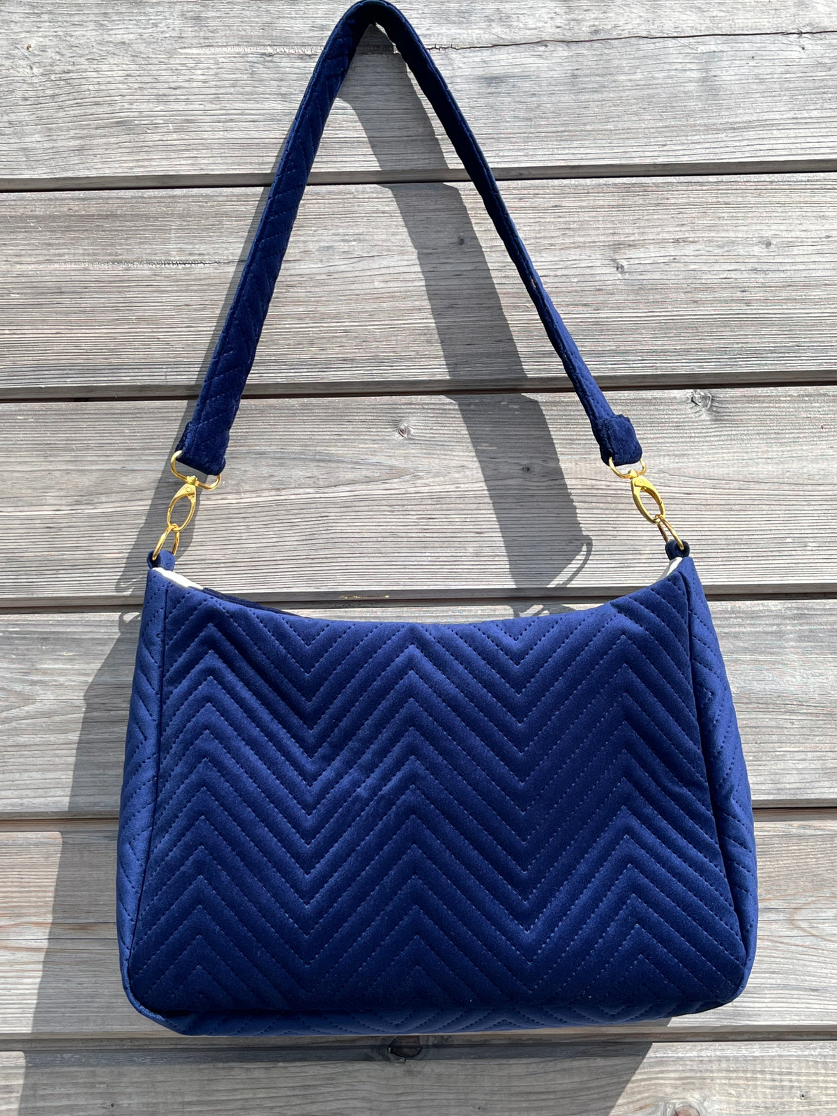 Sac à l'épaule - Velours à Chevrons Bleu