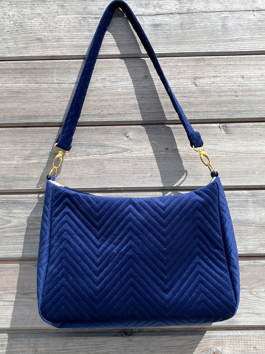 Sac à l'épaule - Velours à Chevrons Bleu