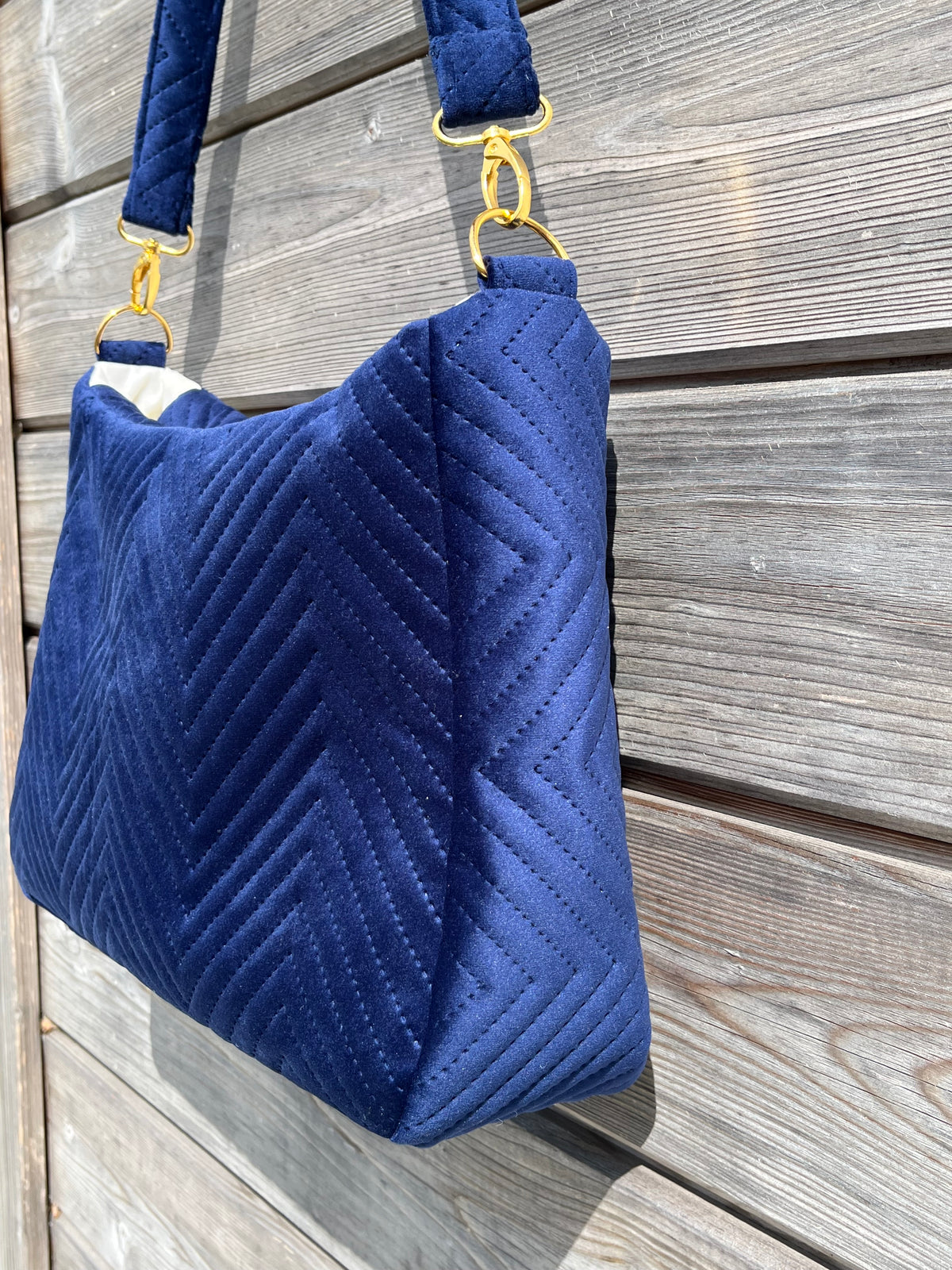 Sac à l'épaule - Velours à Chevrons Bleu