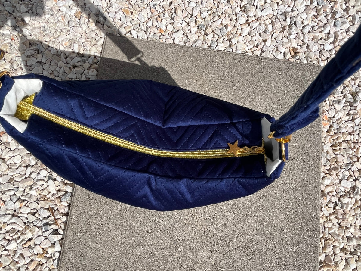 Sac à l'épaule - Velours à Chevrons Bleu