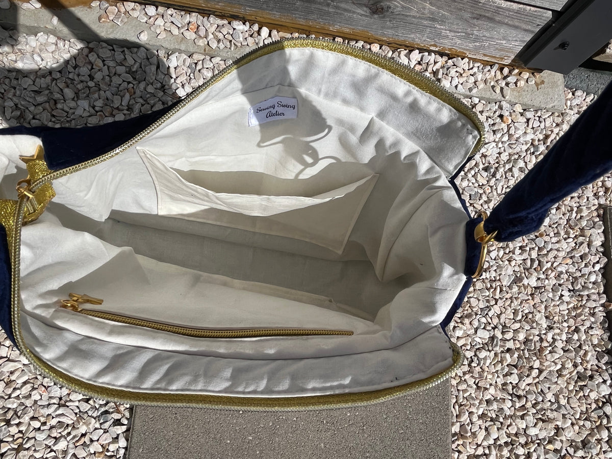 Sac à l'épaule - Velours à Chevrons Bleu