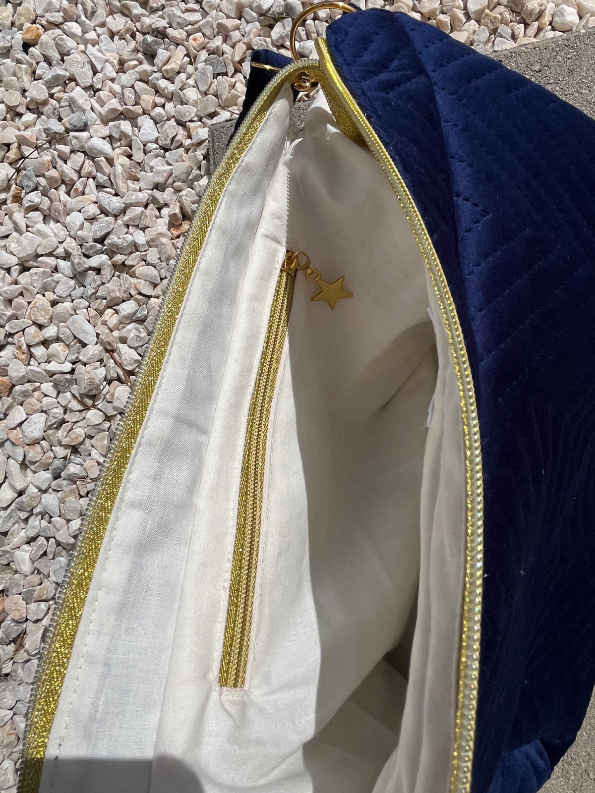 Sac à l'épaule - Velours à Chevrons Bleu