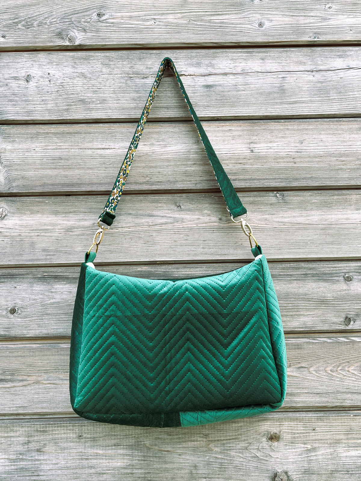 Sac à l'épaule - Velours à Chevrons Vert
