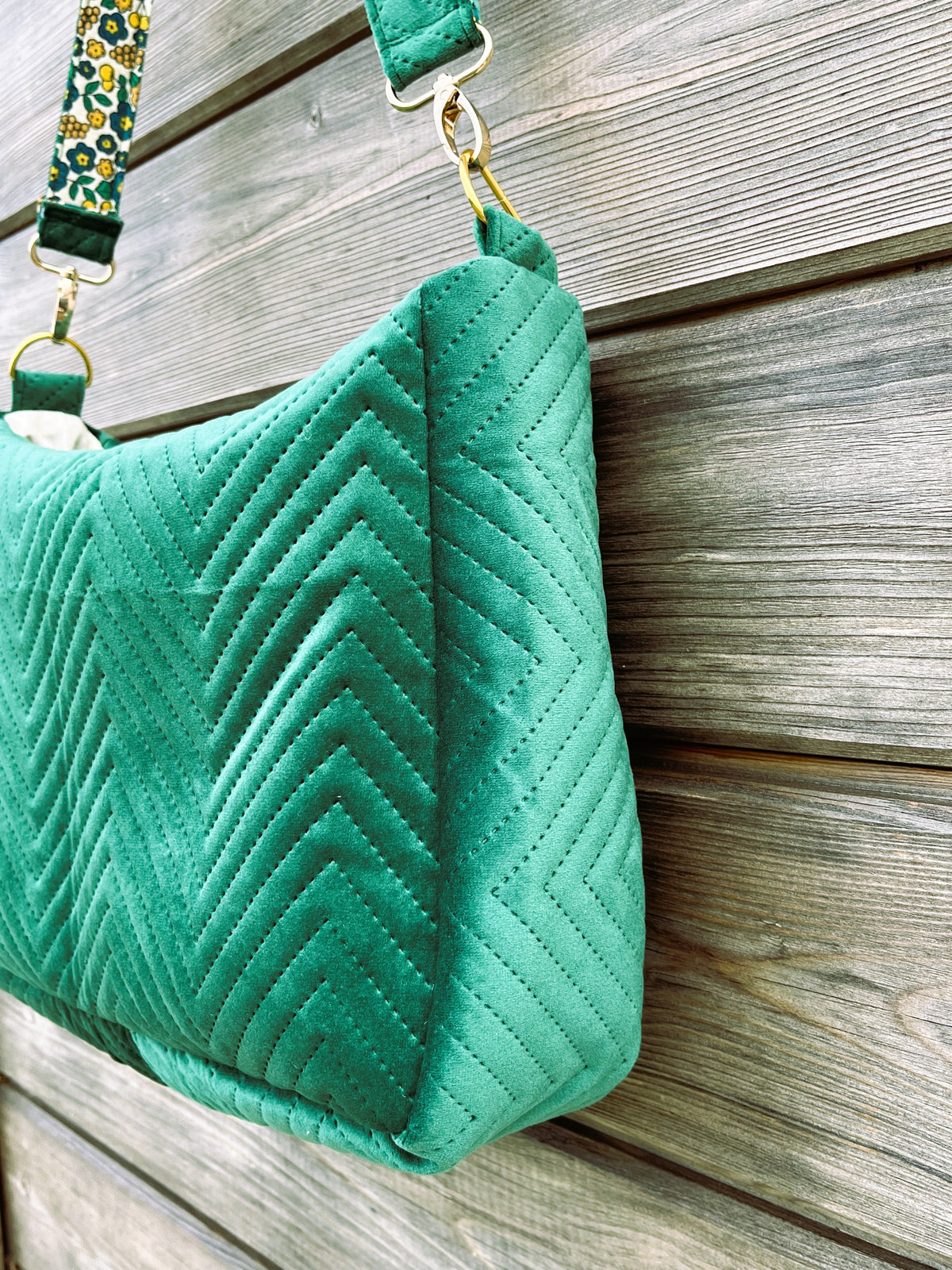 Sac à l'épaule - Velours à Chevrons Vert