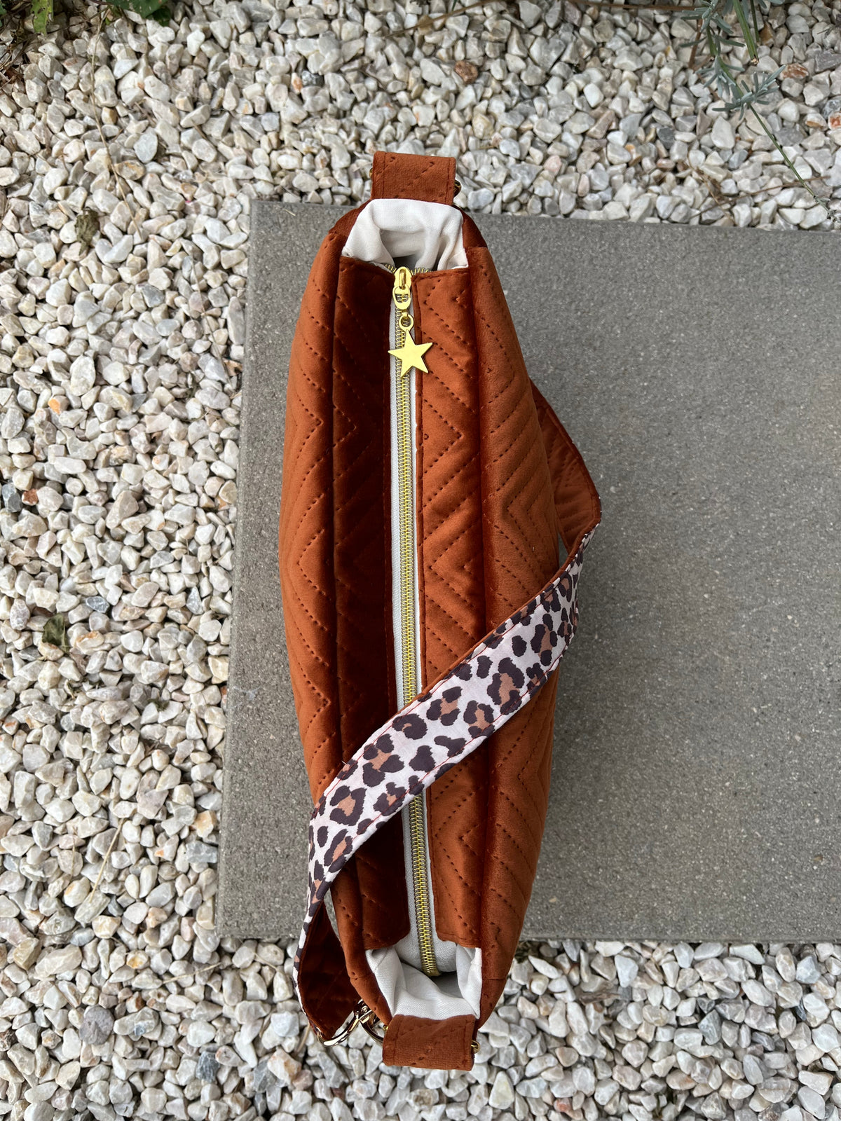 Sac à l'épaule - Velours à Chevrons Noisette