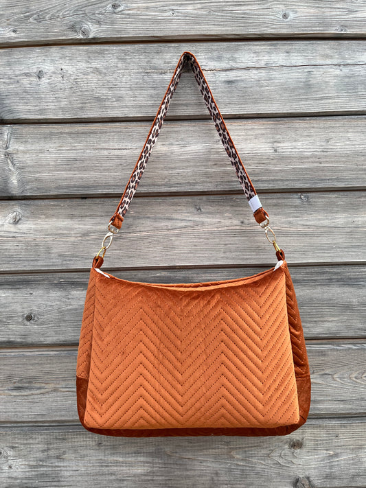 Sac à l'épaule - Velours à Chevrons Noisette