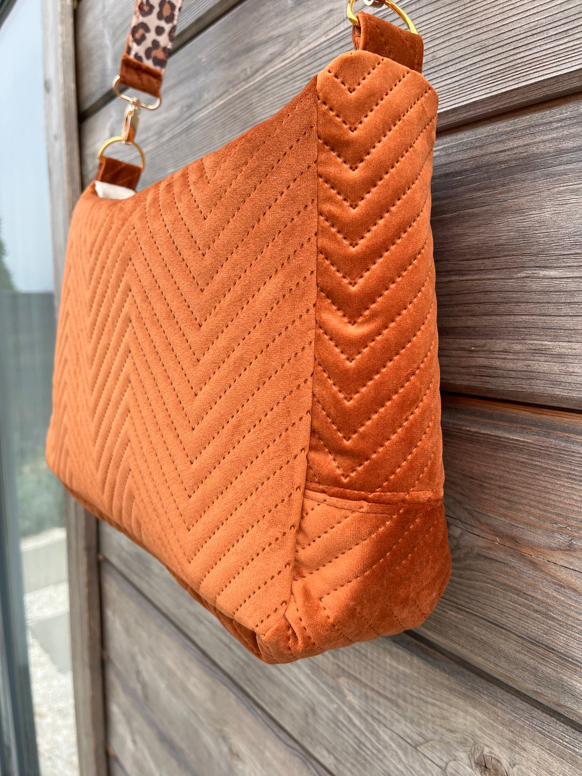 Sac à l'épaule - Velours à Chevrons Noisette