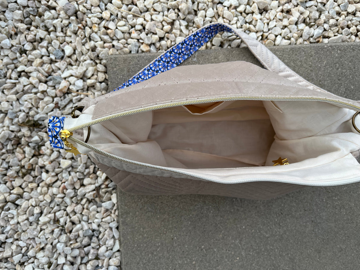 Sac à l'épaule - Velours à Chevrons Taupe