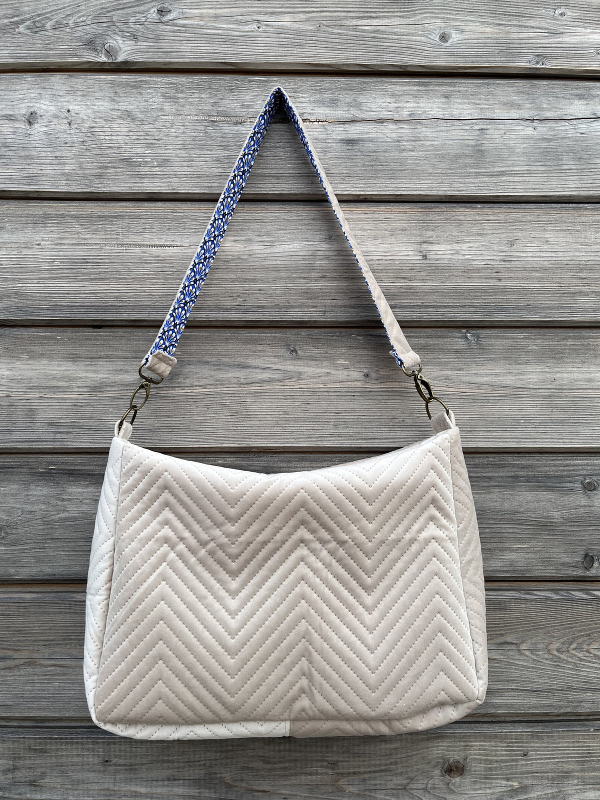 Sac à l'épaule - Velours à Chevrons Taupe