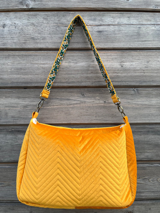 Sac à l'épaule - Velours à Chevrons Jaune