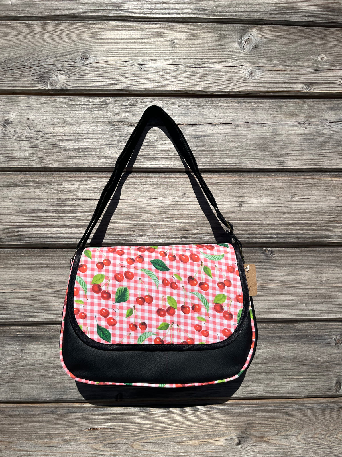 Grand sac à main - Cerises et Simili Noir