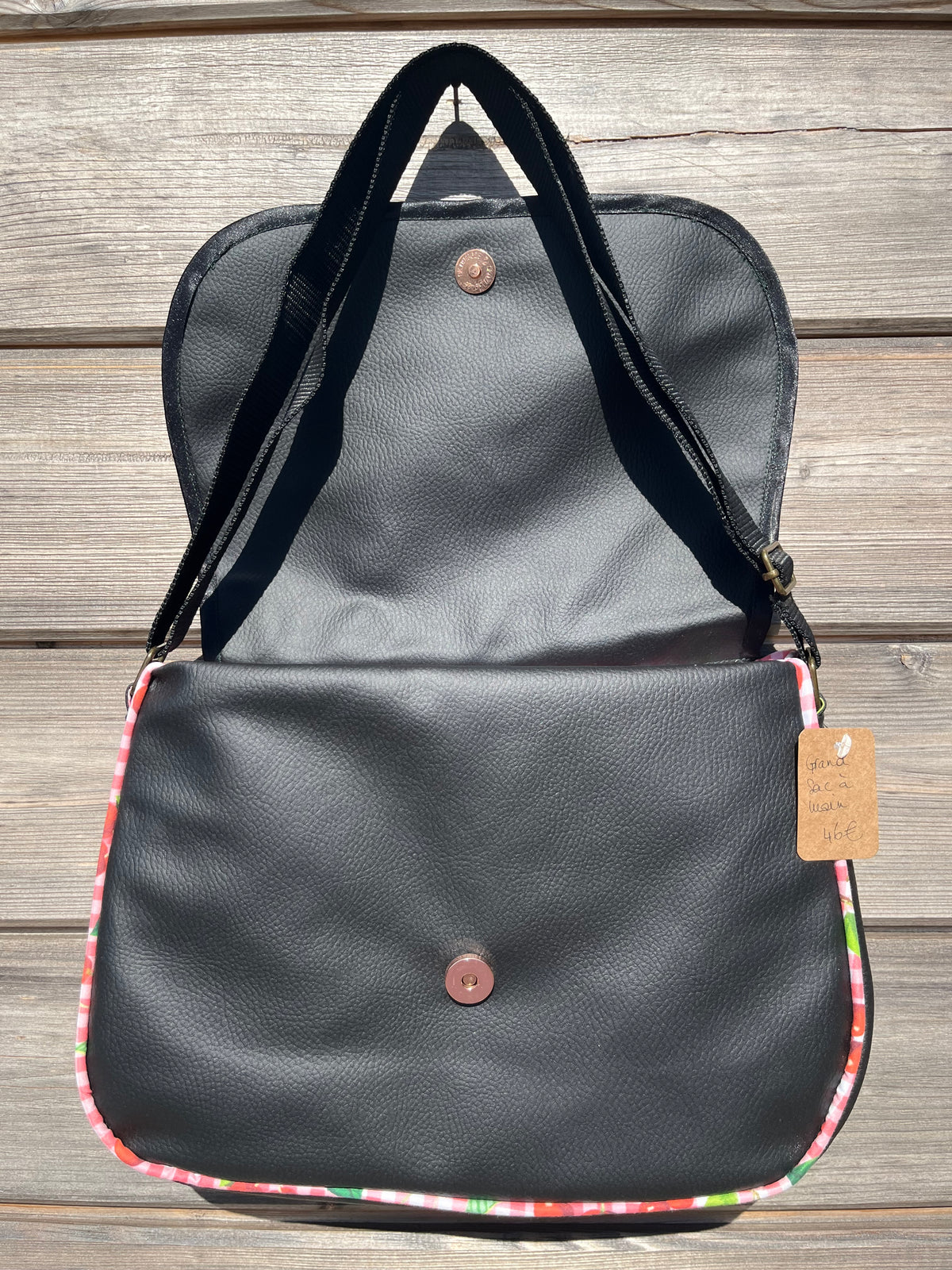 Grand sac à main - Cerises et Simili Noir