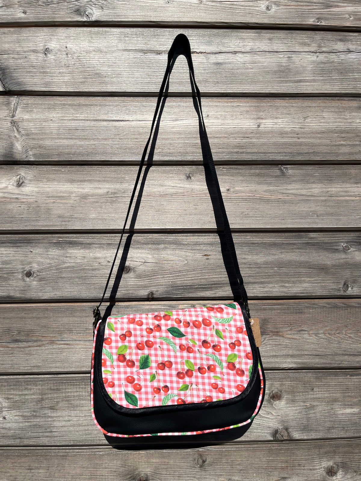 Grand sac à main - Cerises et Simili Noir